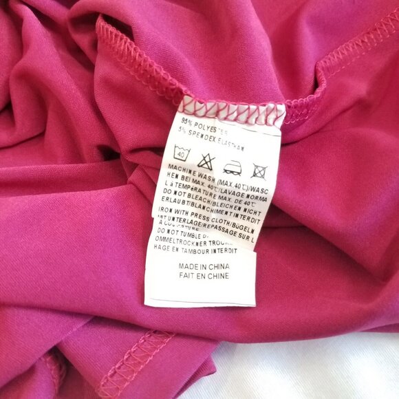 Wrap Look Cross Front Fuchsia Pink Dress MEDIUM Stretch Short Sleeve Ruching - Picture 8 of 10